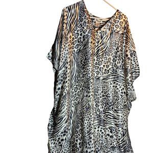 black/white animal print caftan, Winlar, One Size